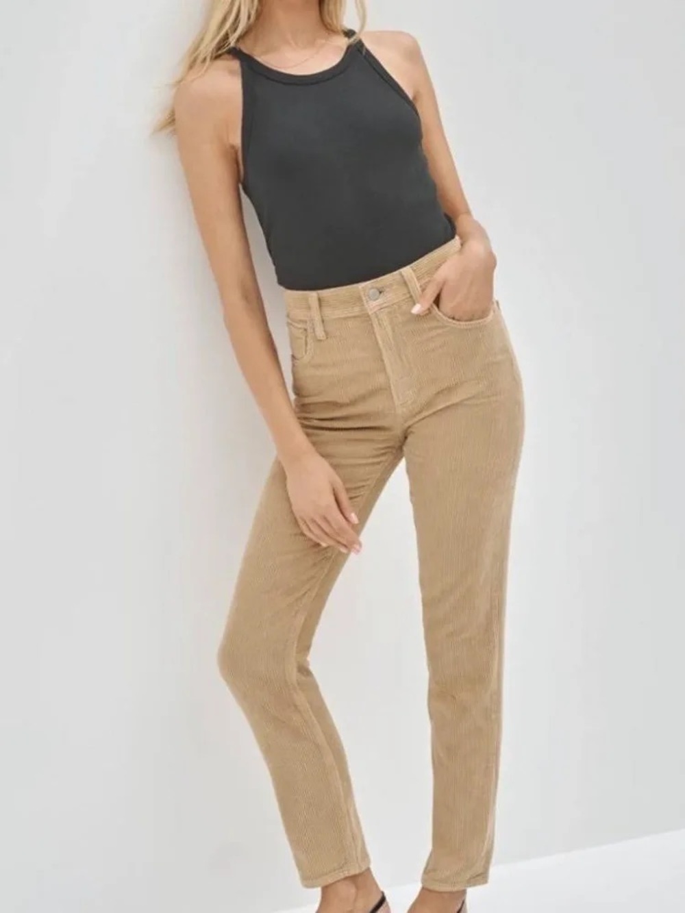 Aritzia Denim Form Yoko High Rise Slim 28L Corduroy Womens Tan Size 26